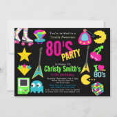 Custom Retro Neon 80's Verjaardagsfeest Kaart (Voorkant)