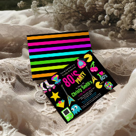 Custom Retro Neon 80's Verjaardagsfeest Kaart