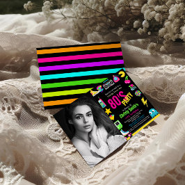 Custom Retro Neon 80's Verjaardagsfeest Kaart