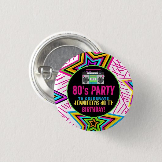 Custom Retro Neon 80's Verjaardagsfeest Ronde Button 3,2 Cm (Voorkant /achterkant)