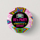 Custom Retro Neon 80's Verjaardagsfeest Ronde Button 3,2 Cm (Voorkant)