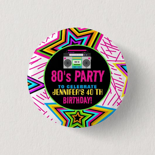 Custom Retro Neon 80's Verjaardagsfeest Ronde Button 3,2 Cm (Voorkant)