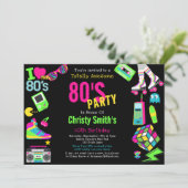 Custom Retro Neon 80's Verjaardagsfeestuitnodiging Kaart (Staand voorkant)