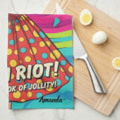 Custom retro painting laughing lady Jolly Red Theedoek (Quarter Fold)