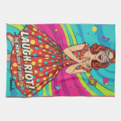 Custom retro painting laughing lady Jolly Red Theedoek (Horizontaal)