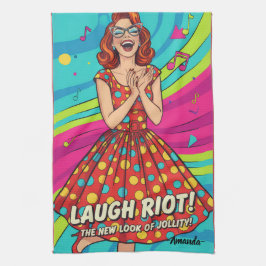 Custom retro painting laughing lady Jolly Red Theedoek