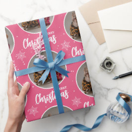 Custom Retro Pink Merry Christmas One Circle Photo Cadeaupapier