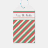 Custom Retro Rood Groen Verticaal Gestreepte Kerst Cadeaulabel (Voorkant)