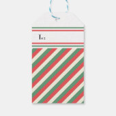 Custom Retro Rood Groen Verticaal Gestreepte Kerst Cadeaulabel (Achterkant)