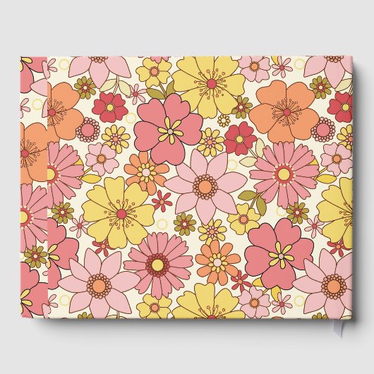 Custom Retro roze geel bloemen afstudeerfeest Gastenboek (Achterkant)