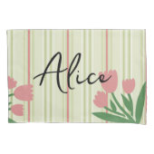 Custom retro stripes and floral green pink girly kussensloop (Voorkant)