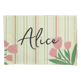 Custom retro stripes and floral green pink girly kussensloop