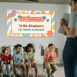 Custom Retro Style Welkom Leraar's Classroom Spandoek