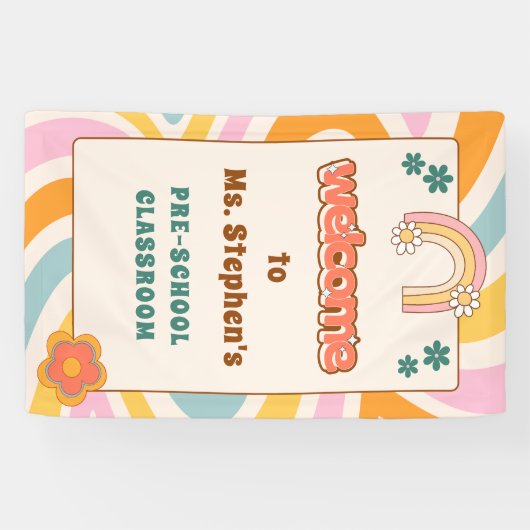 Custom Retro Style Welkom Leraar's Classroom Spandoek (Horizontaal)