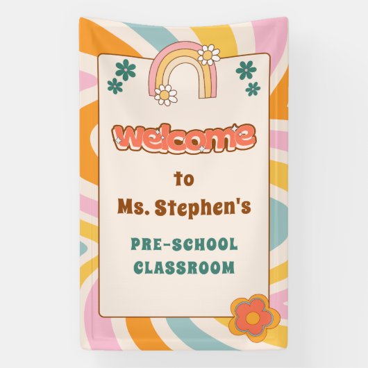Custom Retro Style Welkom Leraar's Classroom Spandoek (Verticaal)
