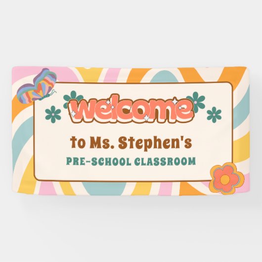 Custom Retro Style Welkom Leraar's Classroom Spandoek (Horizontaal)