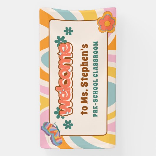 Custom Retro Style Welkom Leraar's Classroom Spandoek (Verticaal)