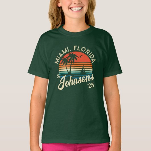 Custom Retro Sunset Familie Strand Vakantie Matchi T-shirt (Voorkant)