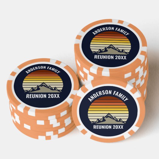 Custom Retro Sunset Mountain Navy Blue Poker Chips (Opstapeling)