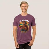 Custom Retro Thanksgiving Turkey Gamer Tri-Blend Shirt (Voorkant volledig)