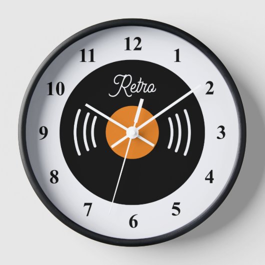 Custom retro vinyl gramophone record wall clock (Voorkant)