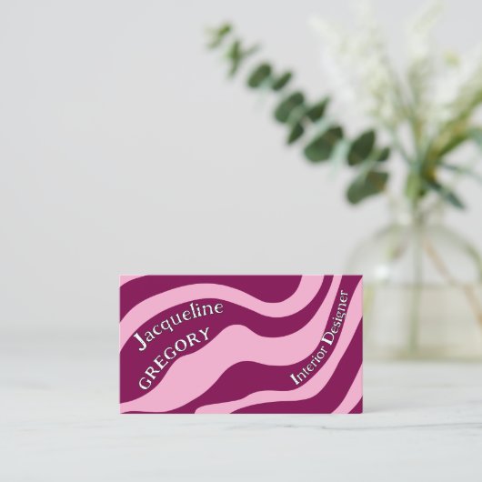 Custom Retro Zebra Stripes Wavy Lines Magenta Pink Visitekaartje (Staand voorkant)