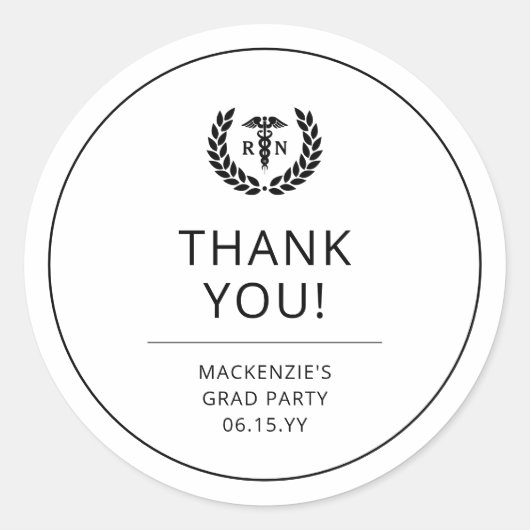 Custom RN Nurse Graduation Party Bedankt Ronde Sticker (Voorkant)