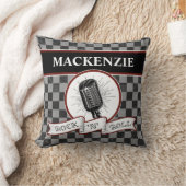 Custom Rock & Roll Music Singer Retro Microphone T Kussen (Deken)