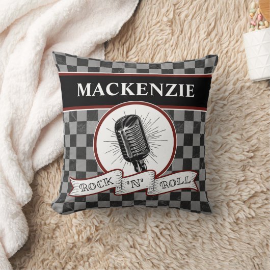 Custom Rock & Roll Music Singer Retro Microphone T Kussen (Deken)