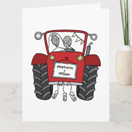 Custom Rode Tractor Country Barn Rustieke Bruiloft Kaart (Voorkant)
