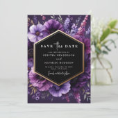 Custom Romance Paarse Bloemen bruiloft Save The Date (Staand voorkant)