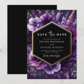 Custom Romance Paarse Bloemen bruiloft Save The Date (Voorkant / Achterkant)