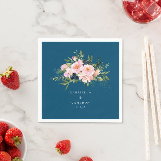 Custom  Romantisch Blauw Chic Bloemen Huwelijk Servet (Insitu)