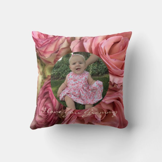 Custom Ronde Foto Wereld's Beste Oma Roze Rozen Kussen (Achterkant)