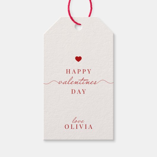Custom rood beige eenvoudige VALENTIJN'S DAY cadea Cadeaulabel (Voorkant)