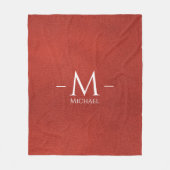 Custom Rood Bruin Leer Look Monogram Naam Fleece Deken (Voorkant)
