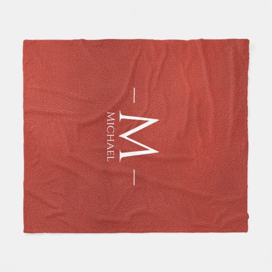 Custom Rood Bruin Leer Look Monogram Naam Fleece Deken (Voorkant (Horizontaal))