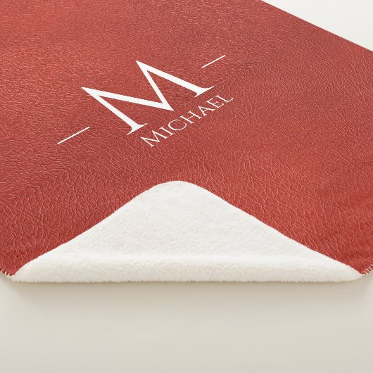 Custom Rood Bruin Leer Look Monogram Naam Groot Sherpa Deken (3/4)