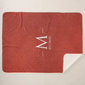 Custom Rood Bruin Leer Look Monogram Naam Groot Sherpa Deken (Voorkant (horizontaal))