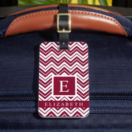 Custom Rood Maroon Donker Roze Wit Chevron Patroon Bagagelabel