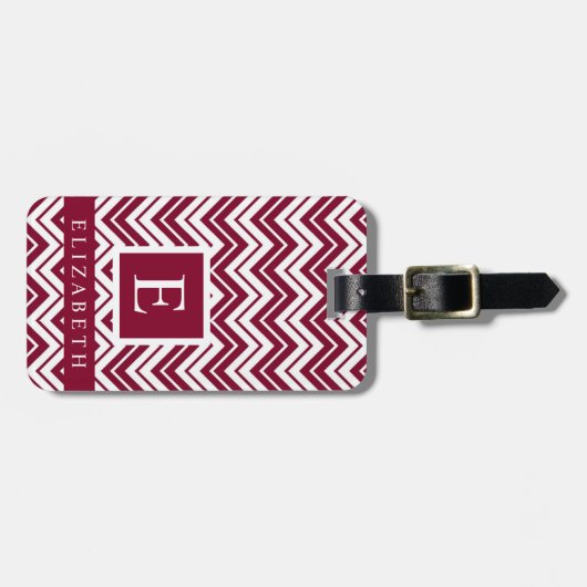Custom Rood Maroon Donker Roze Wit Chevron Patroon Bagagelabel (Voorkant horizontaal)