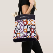 Custom Rood Paarse Sinaasappel Zwart Retro Art Pat Tote Bag (Dichtbij)