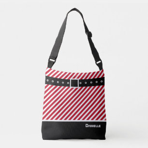 Custom Rood Wit Strepen Candy Cane, Zwart & Belt Crossbody Tas