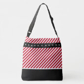 Custom Rood Wit Strepen Candy Cane, Zwart & Belt Crossbody Tas (Achterkant)