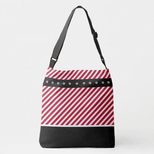 Custom Rood Wit Strepen Candy Cane, Zwart & Belt Crossbody Tas (Achterkant)