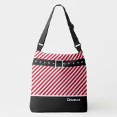 Custom Rood Wit Strepen Candy Cane, Zwart & Belt Crossbody Tas (Voorkant)