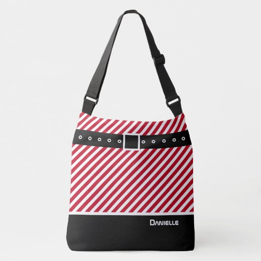 Custom Rood Wit Strepen Candy Cane, Zwart & Belt Crossbody Tas (Voorkant)