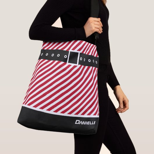Custom Rood Wit Strepen Candy Cane, Zwart & Belt Crossbody Tas (Dichtbij)