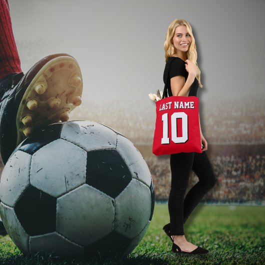 Custom Rood Wit Zwart Sport Jersey nummer Tote Bag