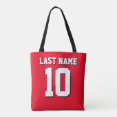 Custom Rood Wit Zwart Sport Jersey nummer Tote Bag (Achterkant)